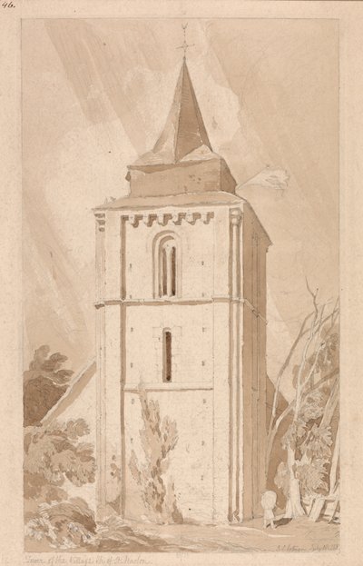 Turm der Dorfkirche von Saint Maclou, Normandie von John Sell Cotman